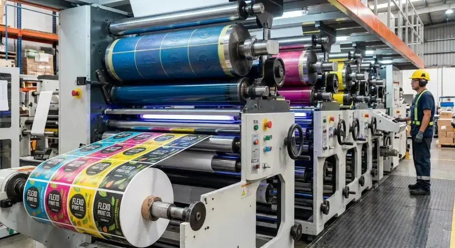 Prensa de flexografía en operación
